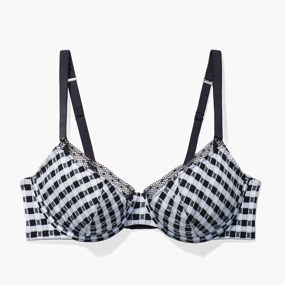Savage X Fenty Gingham Remix Unlined Plunge Bra Logo Check Print 40D NWT in pkg - Picture 2 of 7
